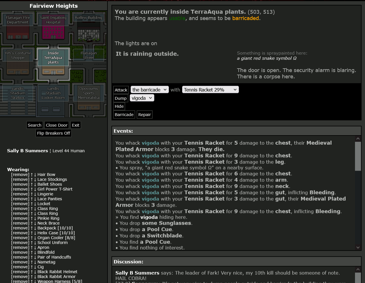 #10: vigoda - Fark - Sally B Summers says: "The leader of Fark! Very nice, my 10th kill should be someone of note. HAIL COBRA!" - Killed by Tennis Racket - 27/04/2025