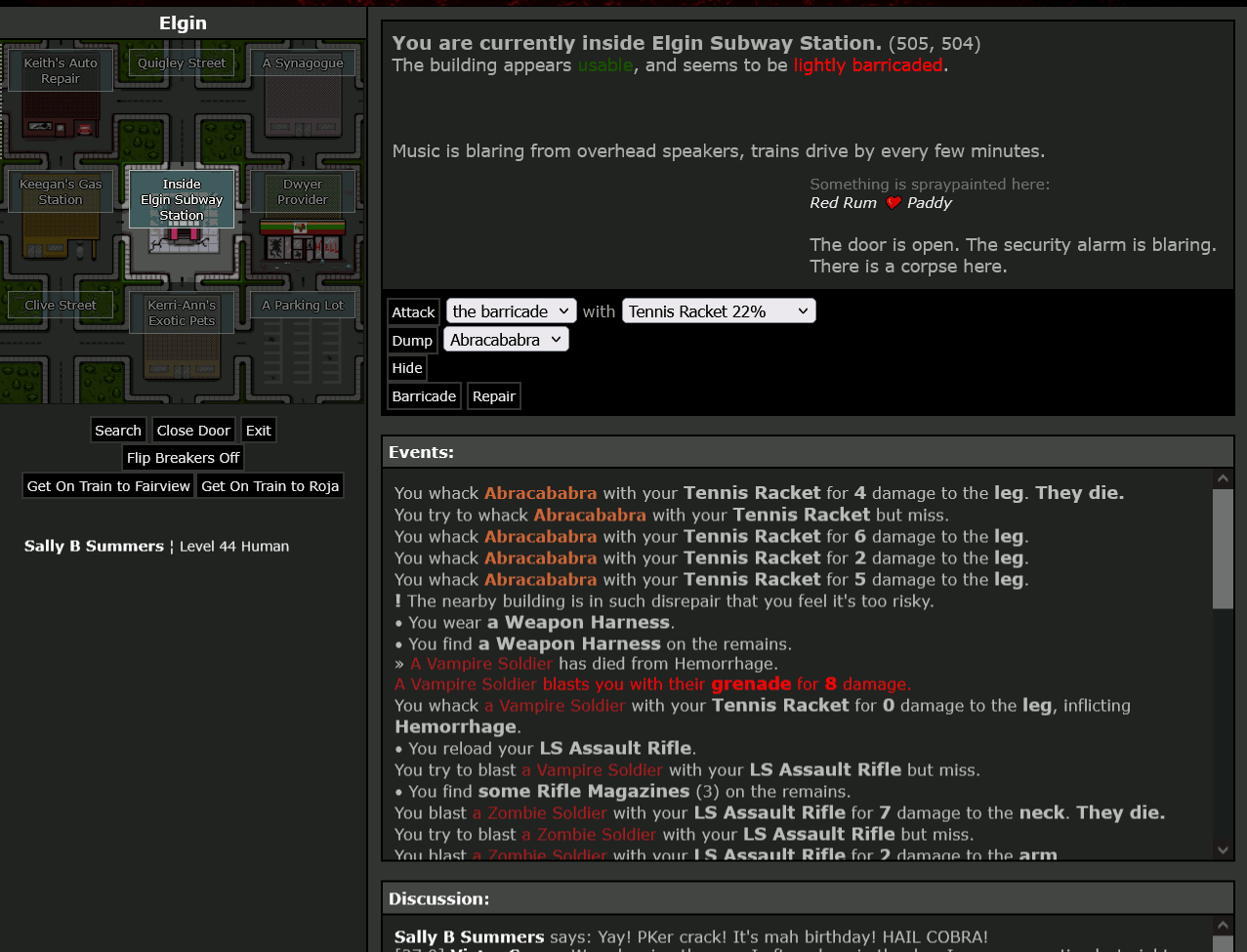 #7: Abracadabra - 404 - Sally B Summers says: "Yay! PKer crack! It's mah birthday! HAIL COBRA!" - Killed by Tennis Racket - 25/04/2025