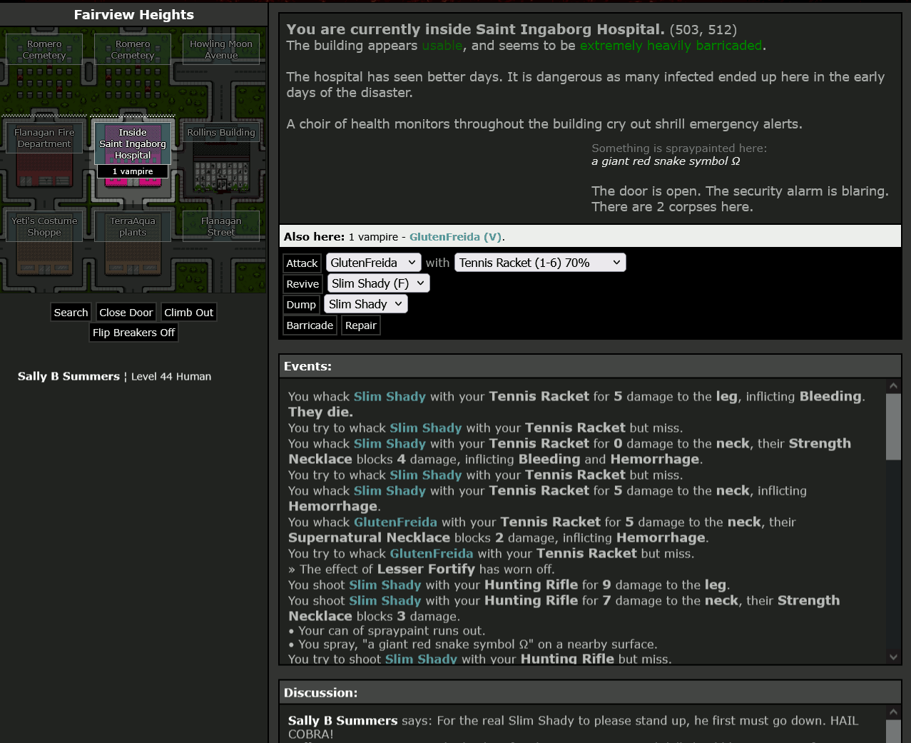 #11: Slim Shady - Critical Care Crusaders - Sally B Summers says: "For the real Slim Shady to please stand up, he first must go down. HAIL COBRA!" - Killed by Tennis Racket - 27/04/2025