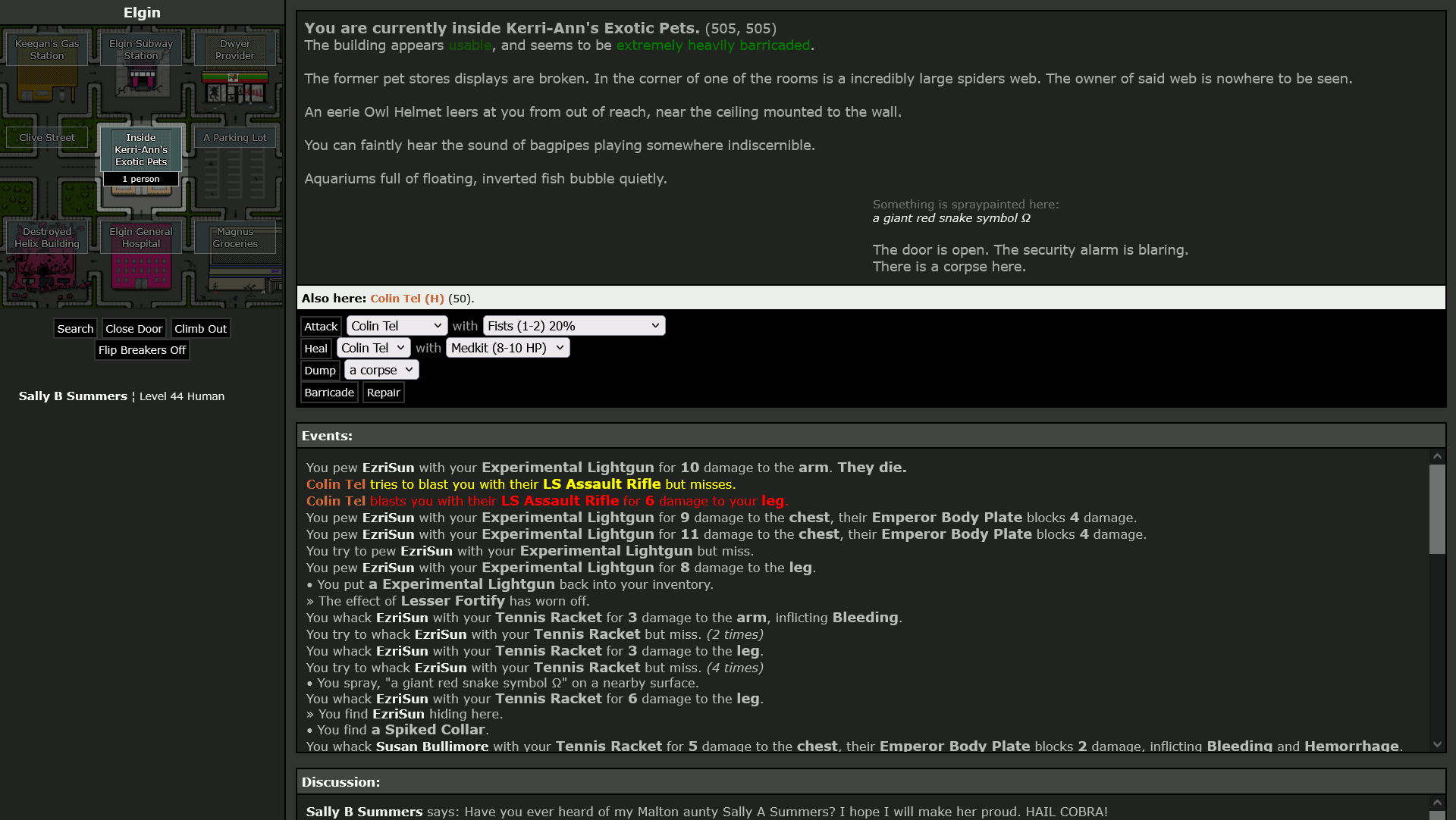 #15: EzriSun - Fort Barnes Defense Force - Sally B Summers says: "Have you ever heard of my Malton aunty Sally A Summers? I hope I will make her proud. HAIL COBRA!" - Killed by Experimental Light Gun - 30/04/2025